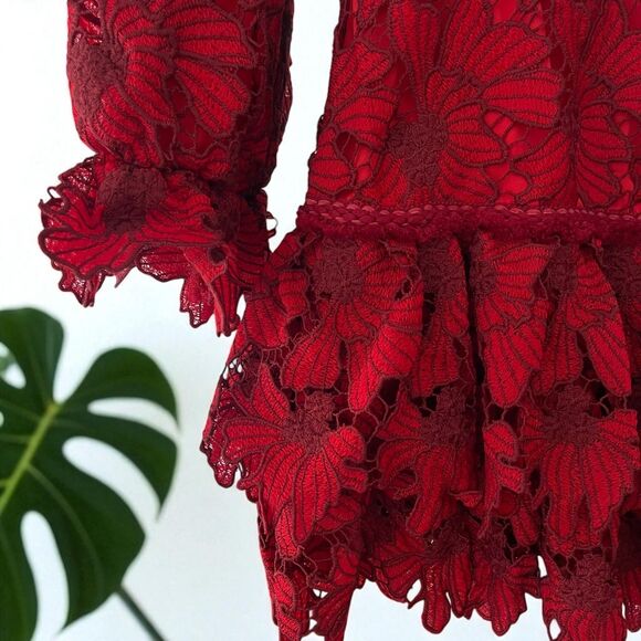 Beulah Scarlet Red Floral Lace Fransisca Mini Dress - Picture 9 of 11